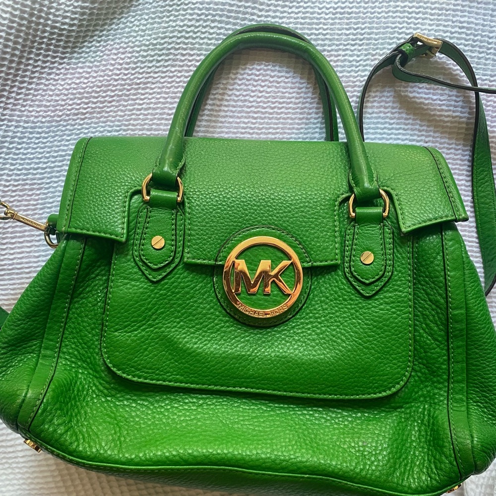 Michael Kors Vibrant Green Leather Bag with Gold Logo